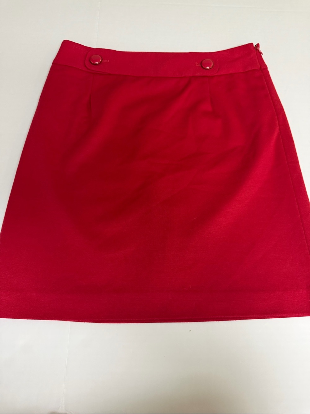 Loft red mini skirt, lined, faux buttons, size 0